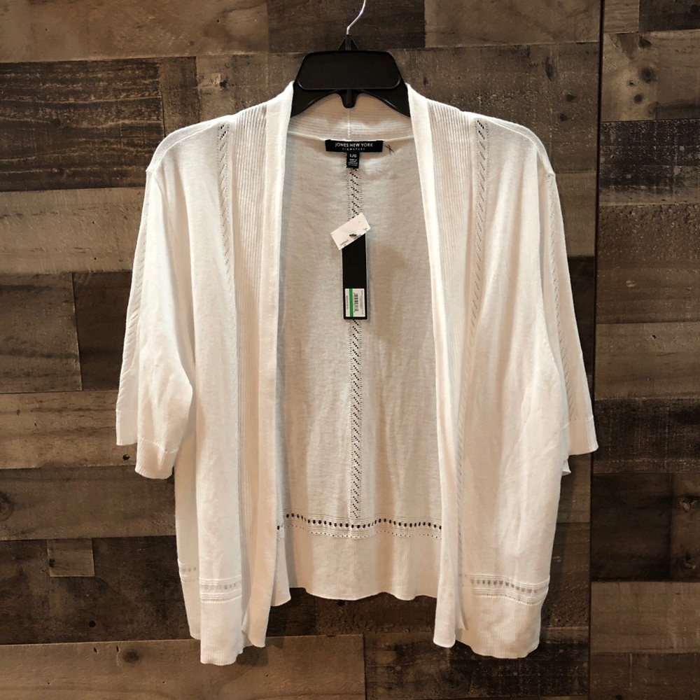 JONES NEW YORK WOMAN SZ L Open Cardigan White